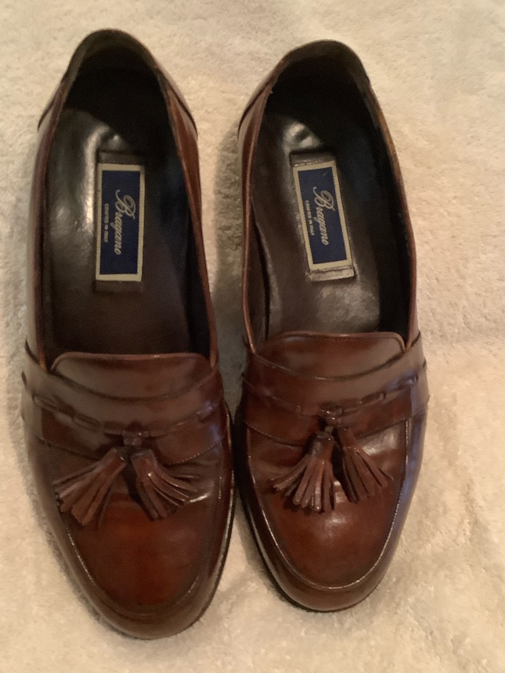 Bragano Italian Brogue-Style Brown Leather Tassel Loafers for Men